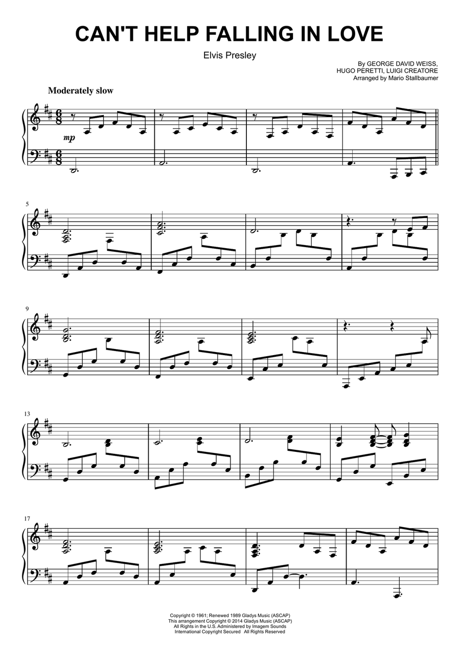 Can't Help Falling In Love Piano Solo scores gallery preview page 1