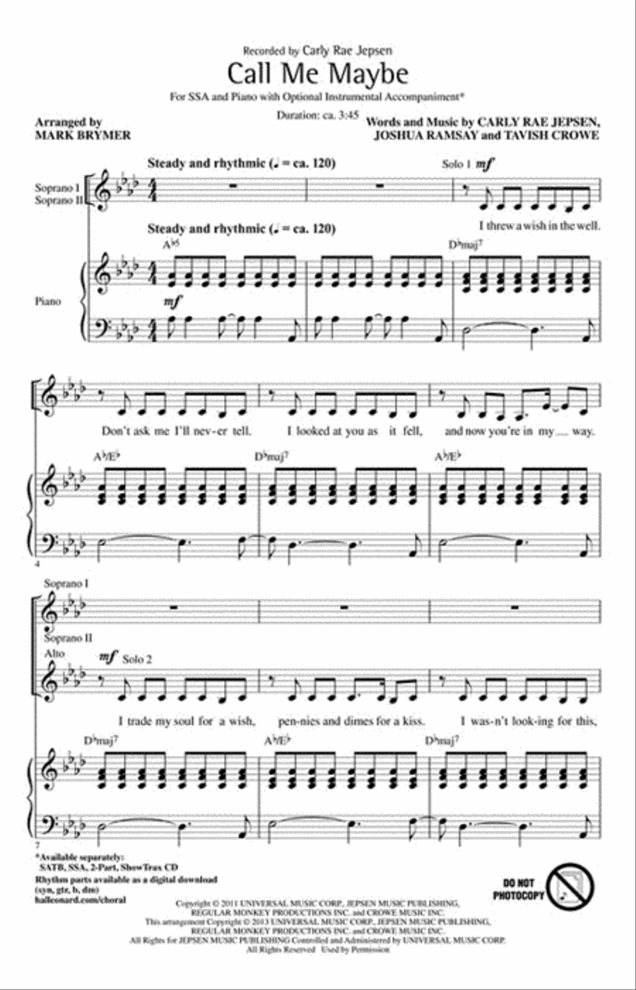 Call Me Maybe SSA scores gallery preview page 2