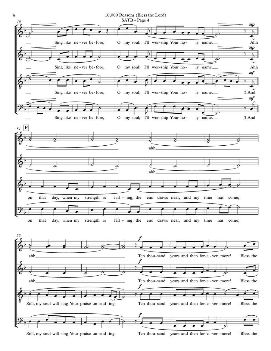 10,000 Reasons (Bless The Lord) 4-Part scores gallery preview page 4