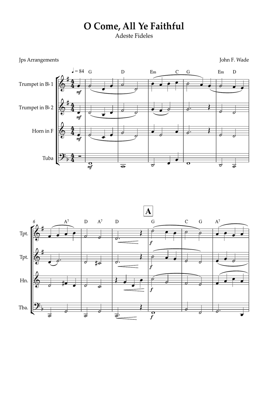 O Come, All Ye Faithful for brass quartet Brass Quartet scores gallery preview page 1