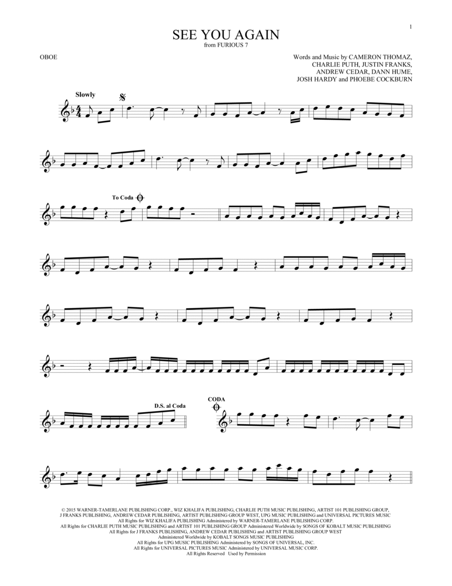 See You Again (feat. Charlie Puth) Oboe Solo scores gallery preview page 1