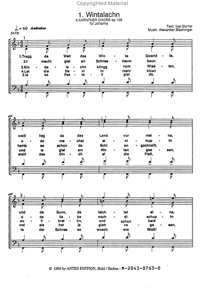 3 Karntner Chore op. 106 fur gemischten Chor