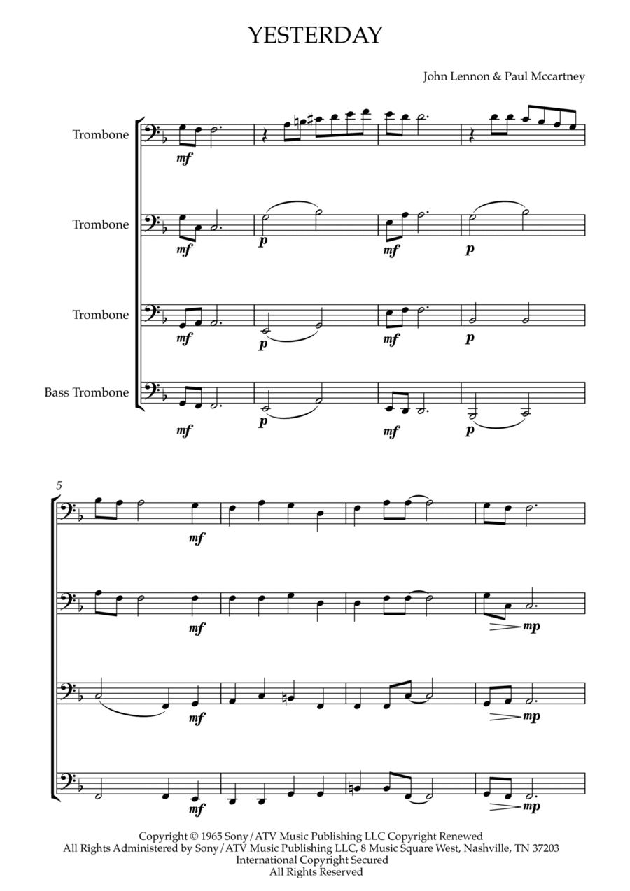 Yesterday Brass Quartet scores gallery preview page 1