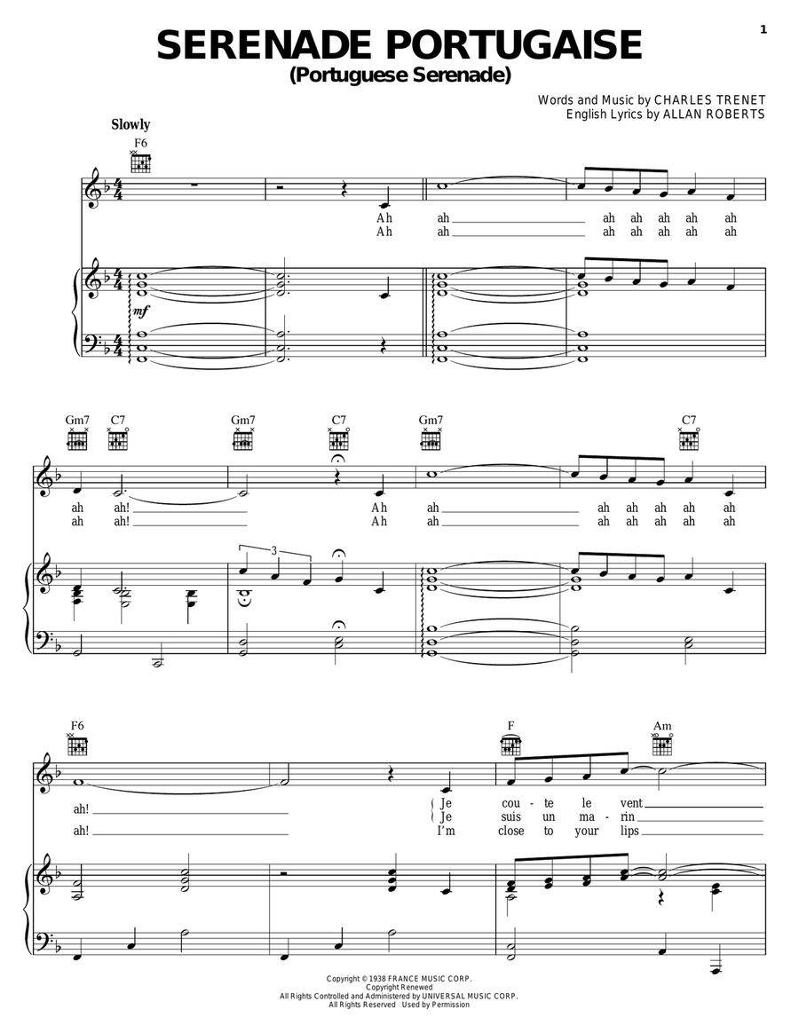 Serenade Portugaise Piano, Vocal, Guitar scores gallery preview page 1