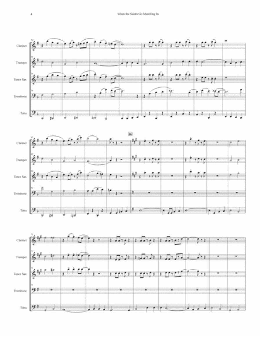 When the Saints Go Marching In (for Dixieland Quintet) Small Ensemble scores gallery preview page 4
