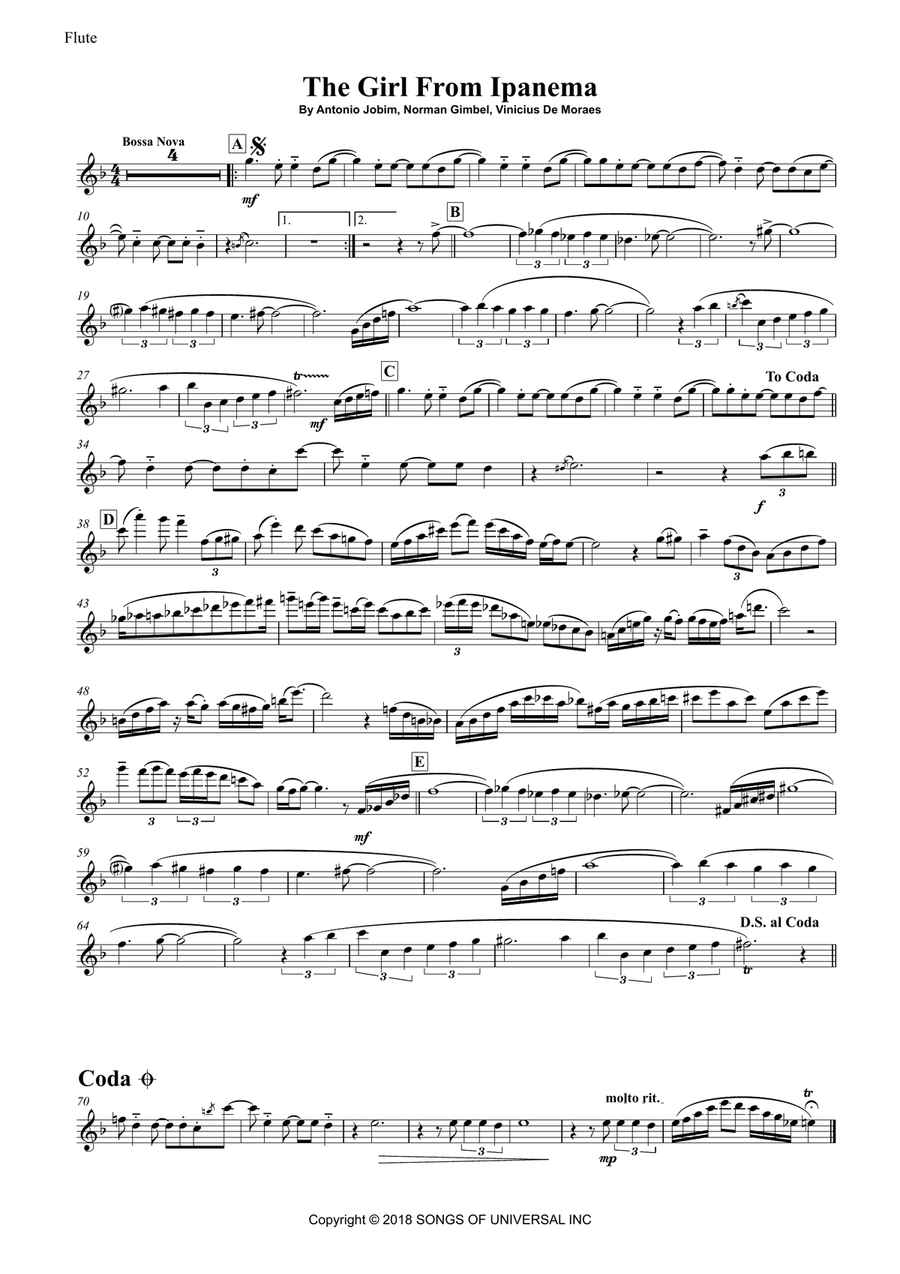 The Girl From Ipanema (garôta De Ipanema) Flute Solo scores gallery preview page 4