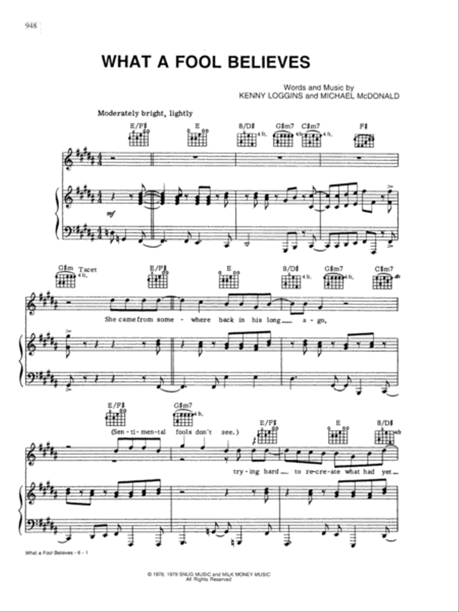 What a Fool Believes Piano, Vocal, Guitar scores gallery preview page 1