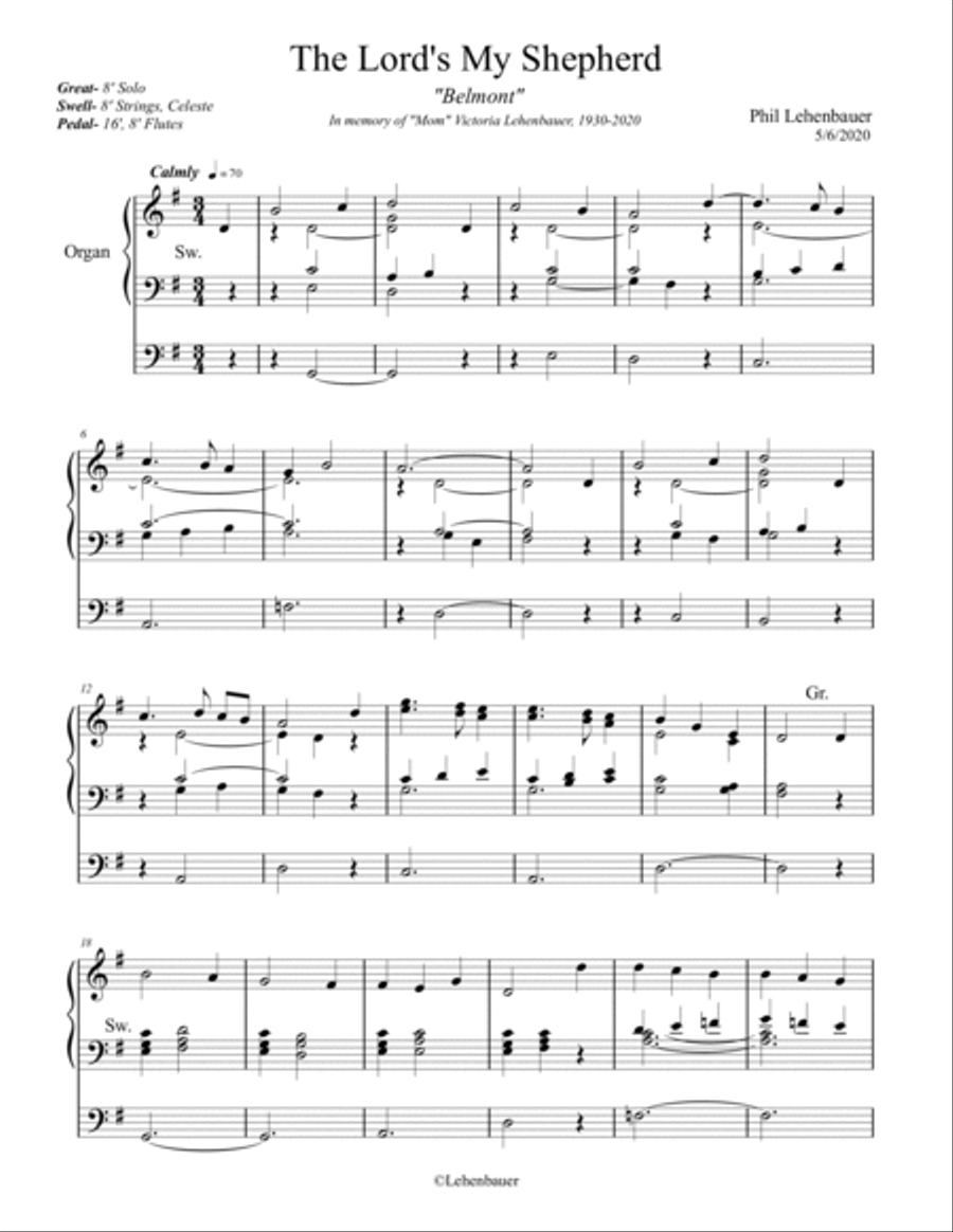 The Lord's My Shepherd (Belmont) organ work, by Phil Lehenbauer image number null