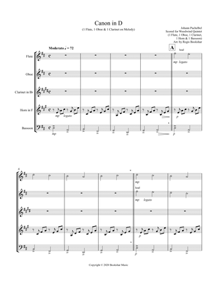 Canon in D (Pachelbel) (D) (Woodwind Quintet - 1 Flute, 1 Oboe, 1 Clar, 1 Hrn, 1 Bassoon)