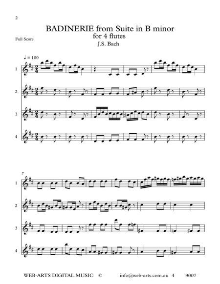 BADINERIE from Suite in B minor for 4 flutes (4 9007) - BACH + image number null