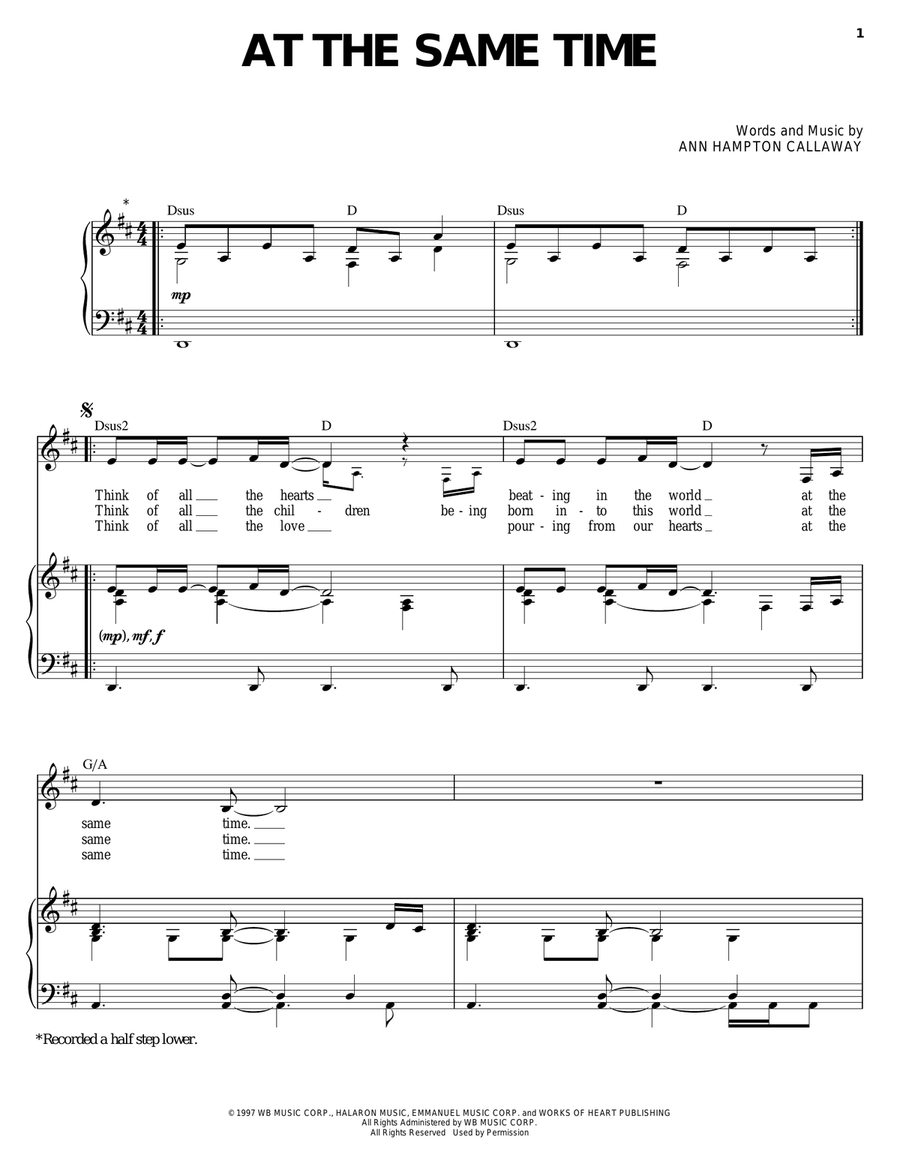 At The Same Time Piano, Vocal scores gallery preview page 1