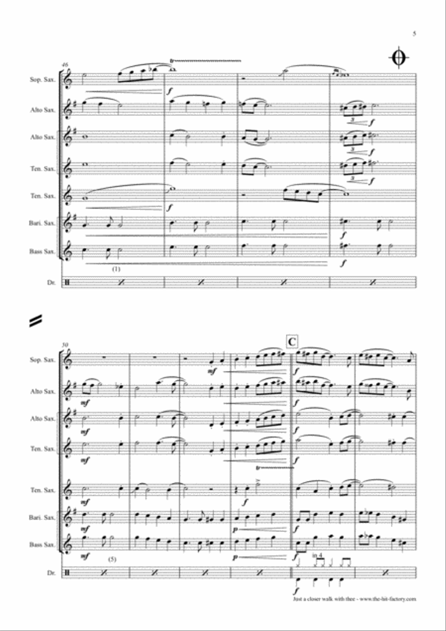Just A Closer Walk With Thee - New Orleans Funeral - Saxophone Quintet Saxophone Quintet scores gallery preview page 5