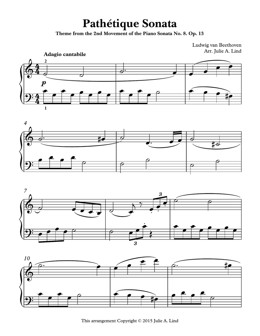 Pathetique Simplified: Theme from the 2nd Movement of the Piano Sonata No. 8. Op. 13 image number null