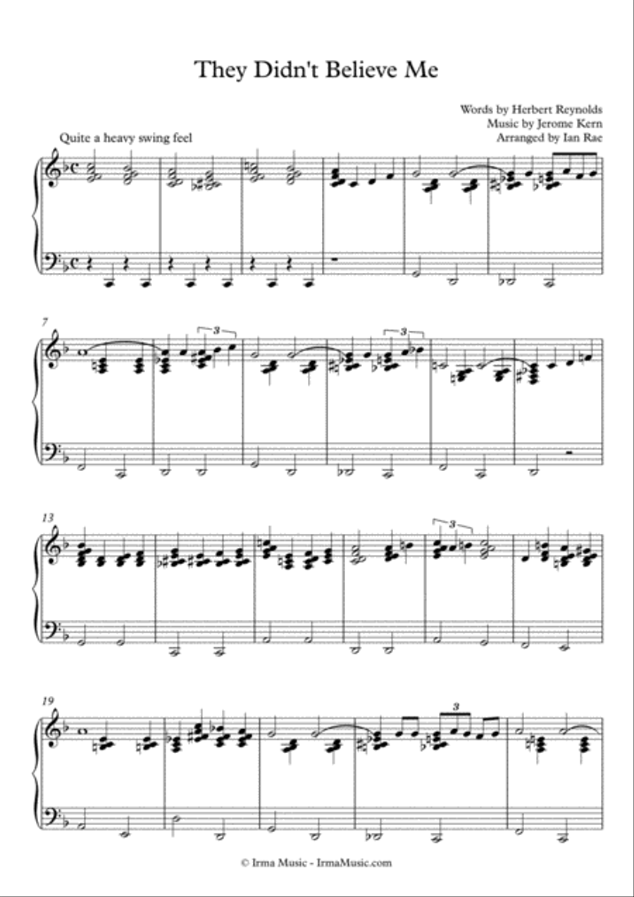 They Didn't Believe Me They Didn't Believe Me Piano Solo scores gallery preview page 1