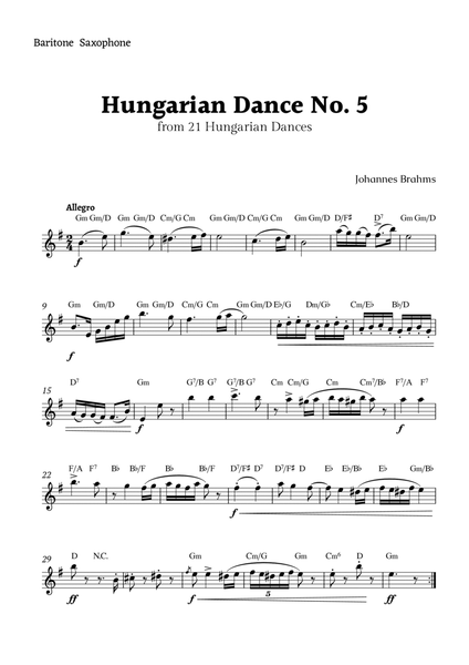 Hungarian Dance No. 5 by Brahms for Baritone Sax Solo image number null