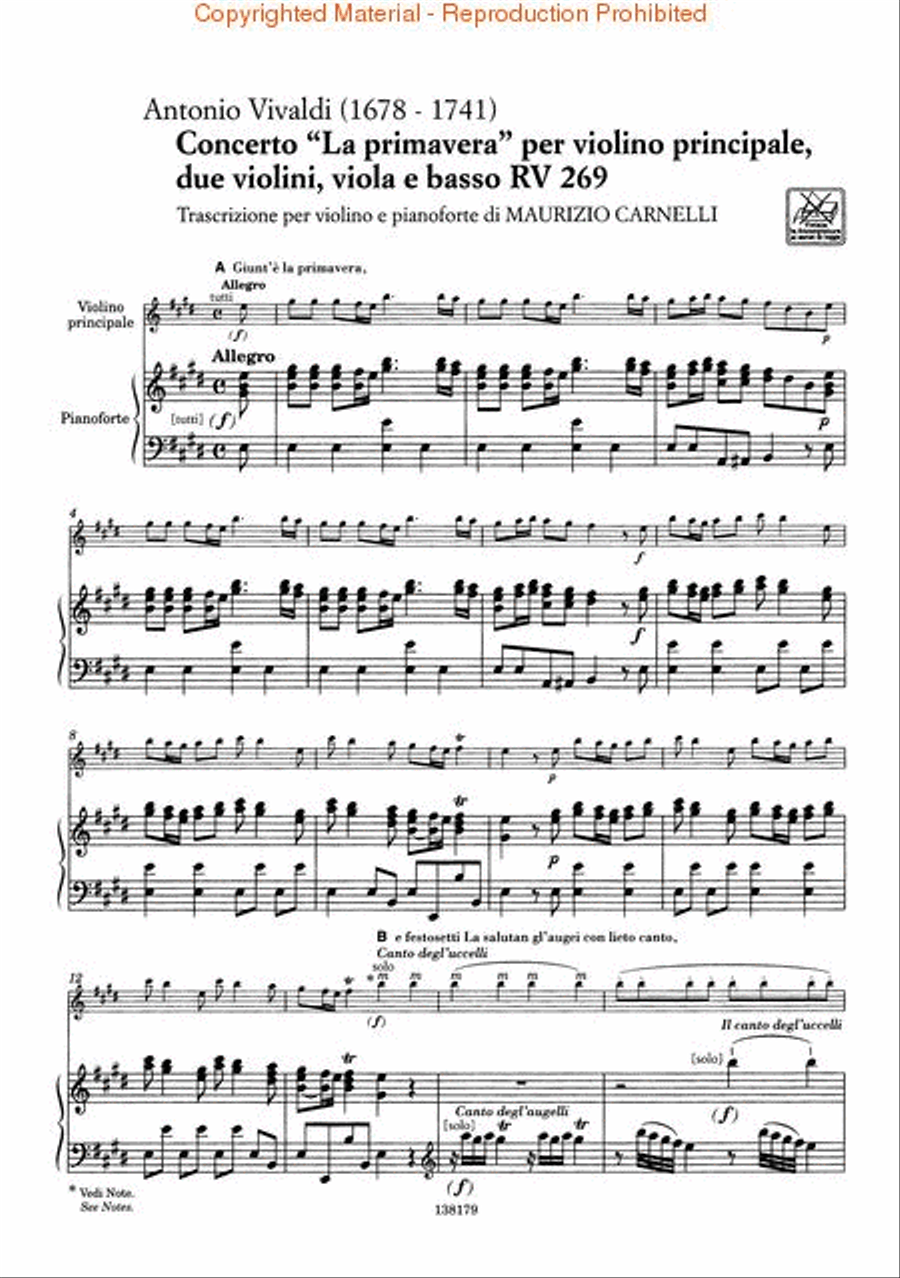 Concerto in E Major “La Primavera” (Spring) from The Four Seasons RV269, Op.8 No.1 Violin Solo scores gallery preview page 3
