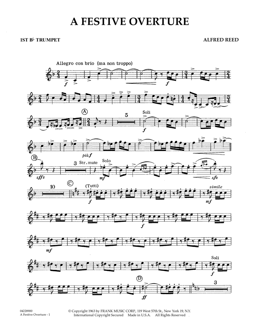 A Festive Overture - 1st Bb Trumpet B-Flat Trumpet scores gallery preview page 1