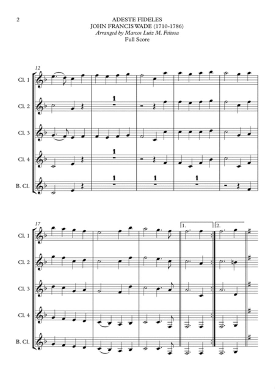 Adeste Fideles - Clarinet Quintet Clarinet Quintet scores gallery preview page 4