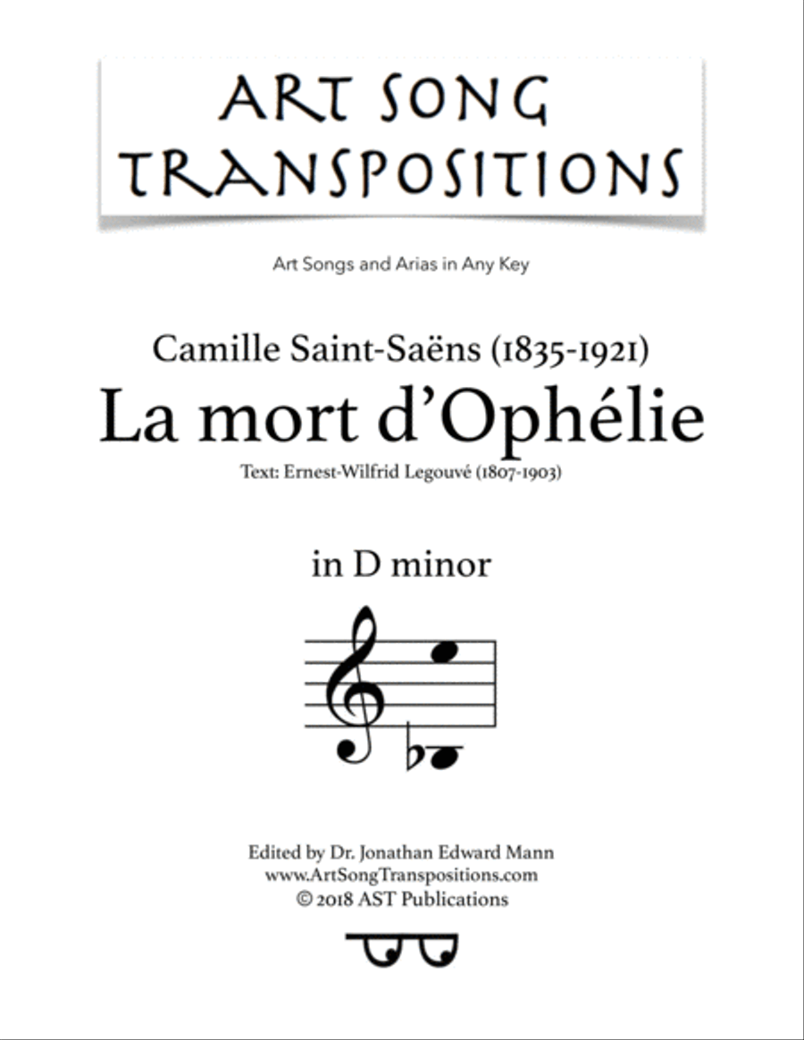 SAINT-SAËNS: La mort d'Ophélie (transposed to D minor) Voice scores gallery preview page 1