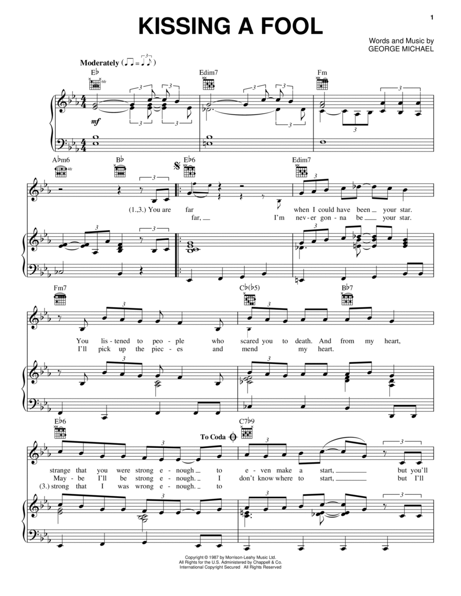 Kissing A Fool Piano, Vocal, Guitar scores gallery preview page 1