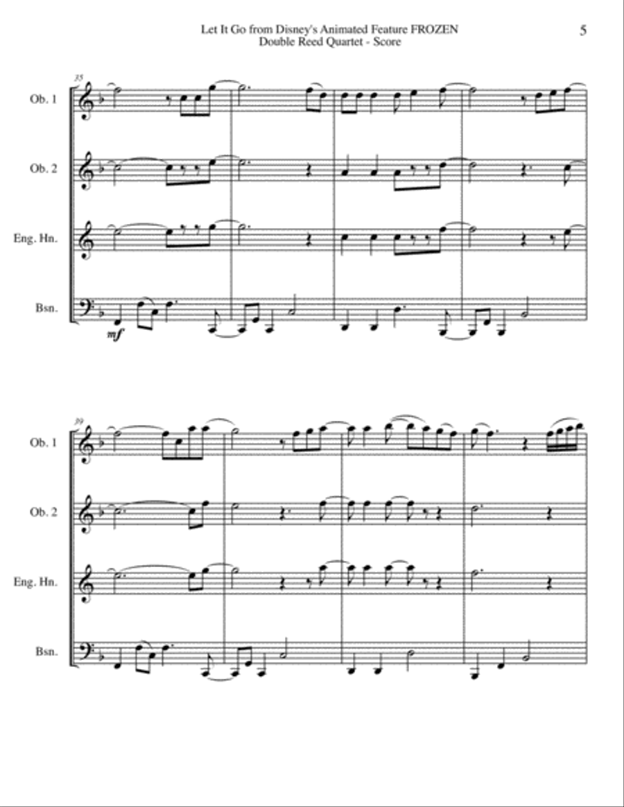 Let It Go (from Frozen) Woodwind Quartet scores gallery preview page 5