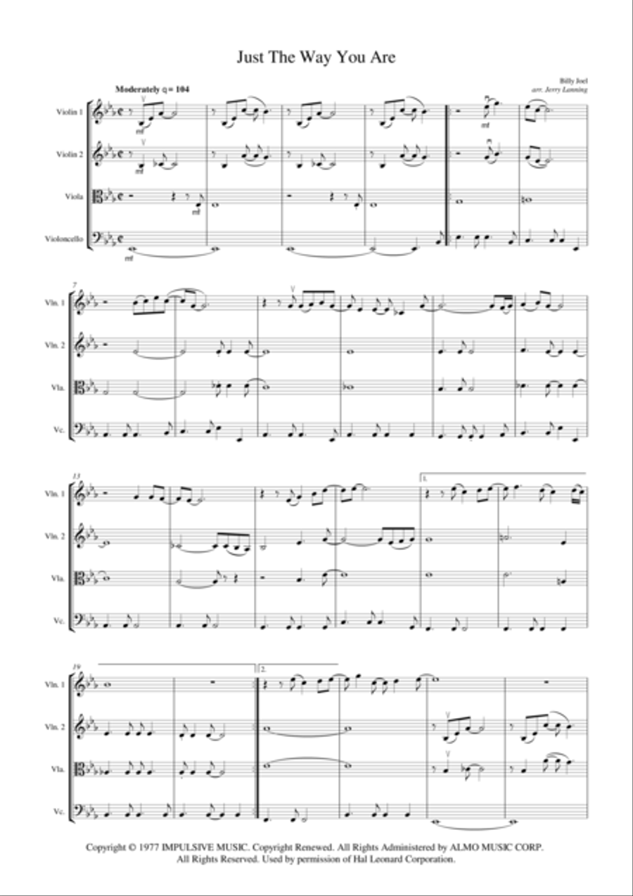 Just The Way You Are String Quartet scores gallery preview page 2