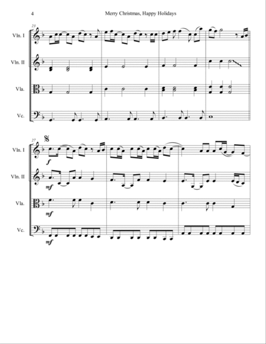 Merry Christmas, Happy Holidays String Quartet scores gallery preview page 5