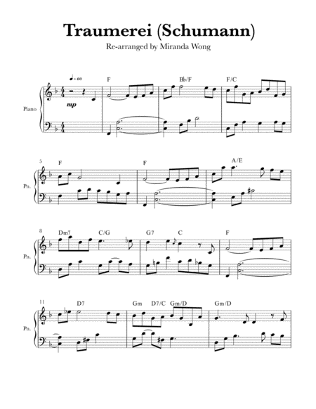 Traumerei by Schumann - Easy Piano Solo image number null
