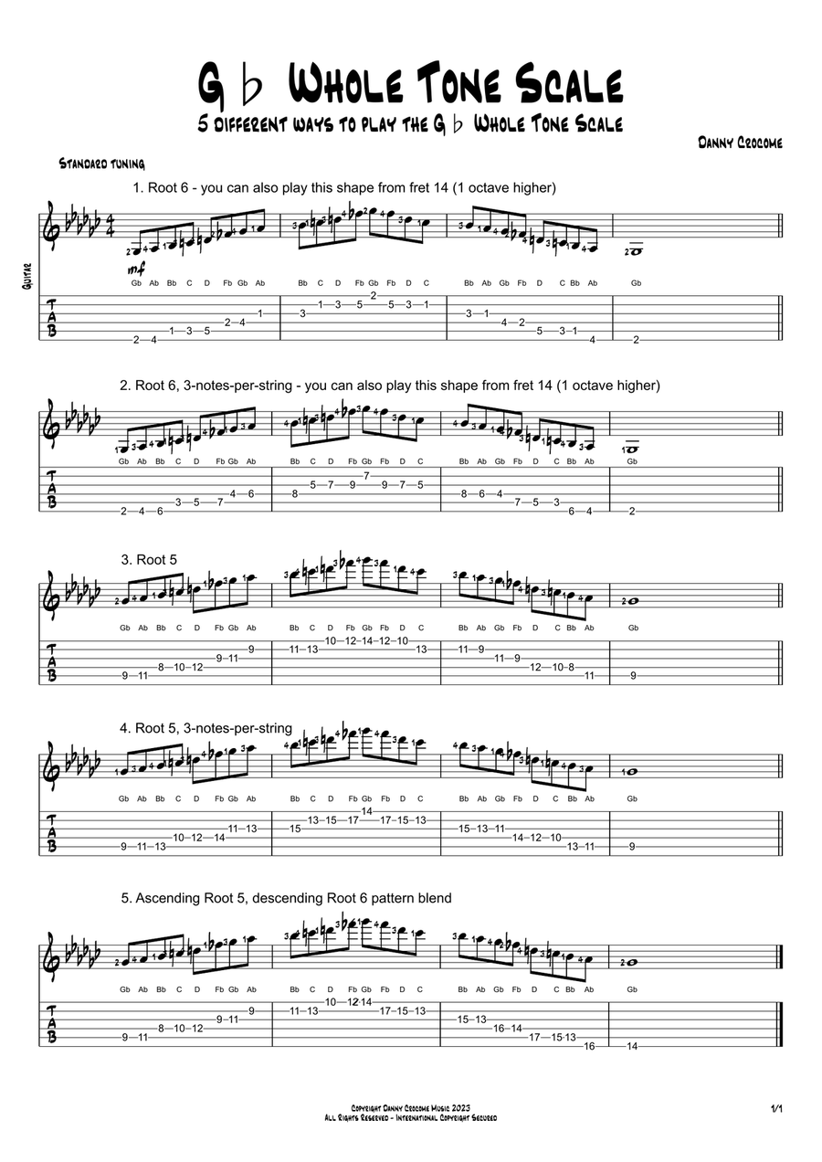 Gb Whole Tone Scale (5 Ways to Play) Electric Guitar scores gallery preview page 1