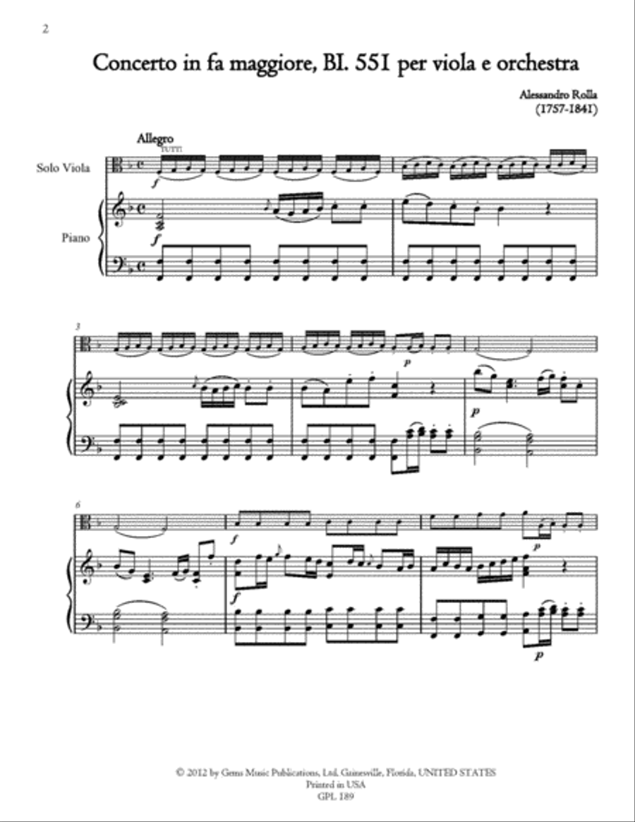 Concerto in fa maggiore, BI. 551 Viola e Orchestra Viola scores gallery preview page 2