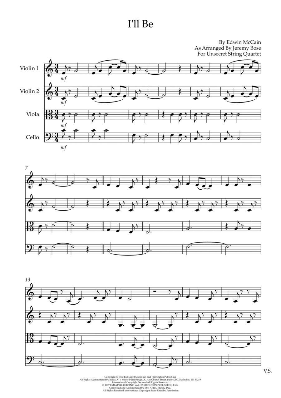 I'll Be String Quartet scores gallery preview page 1
