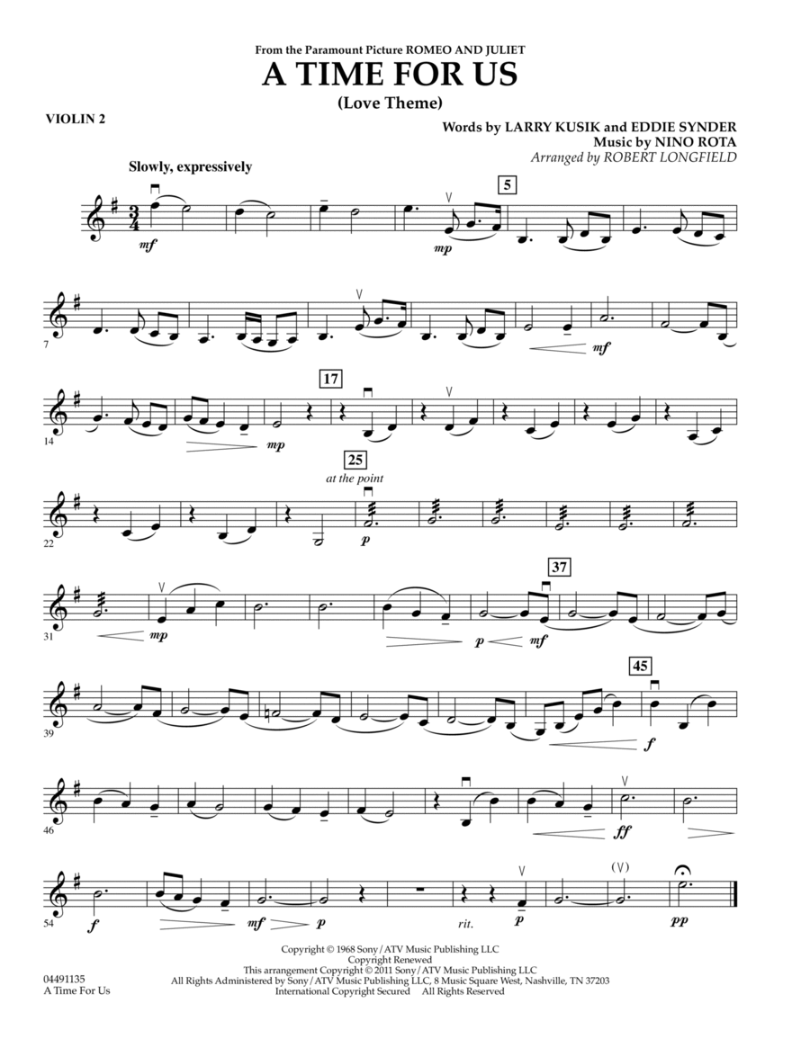 A Time for Us (from Romeo and Juliet) - Violin 2 String Quartet scores gallery preview page 1