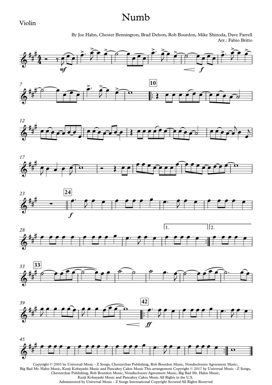 Numb Violin Solo scores gallery preview page 1