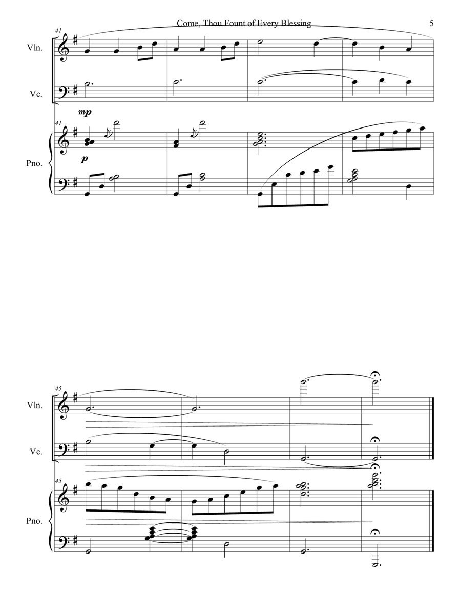 Come,Thou Fount of Every Blessing (for piano, violin, cello) Piano Trio scores gallery preview page 5