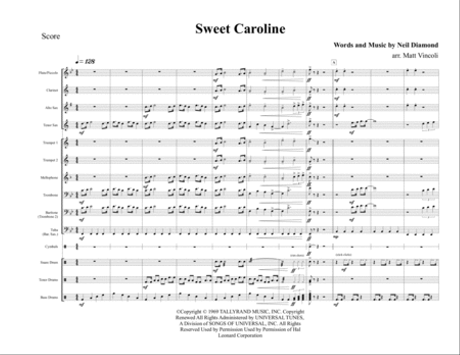 Sweet Caroline Marching Band scores gallery preview page 1