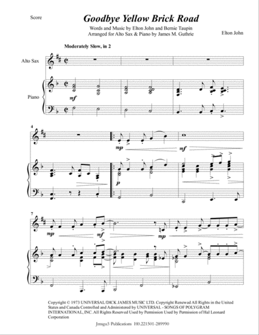 Goodbye Yellow Brick Road Alto Saxophone scores gallery preview page 1