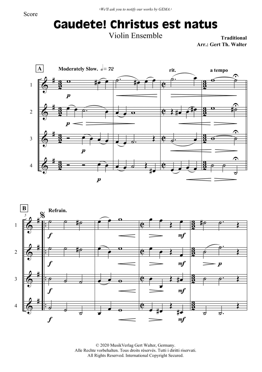 Gaudete! Christus Est Natus Violin scores gallery preview page 1