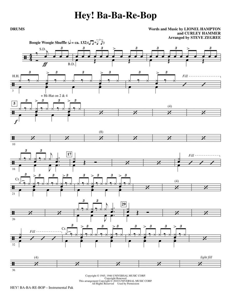 Hey! Ba-Ba-Re-Bop - Drums Choir scores gallery preview page 1