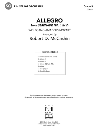 Allegro from Serenade No 1 in D: Score