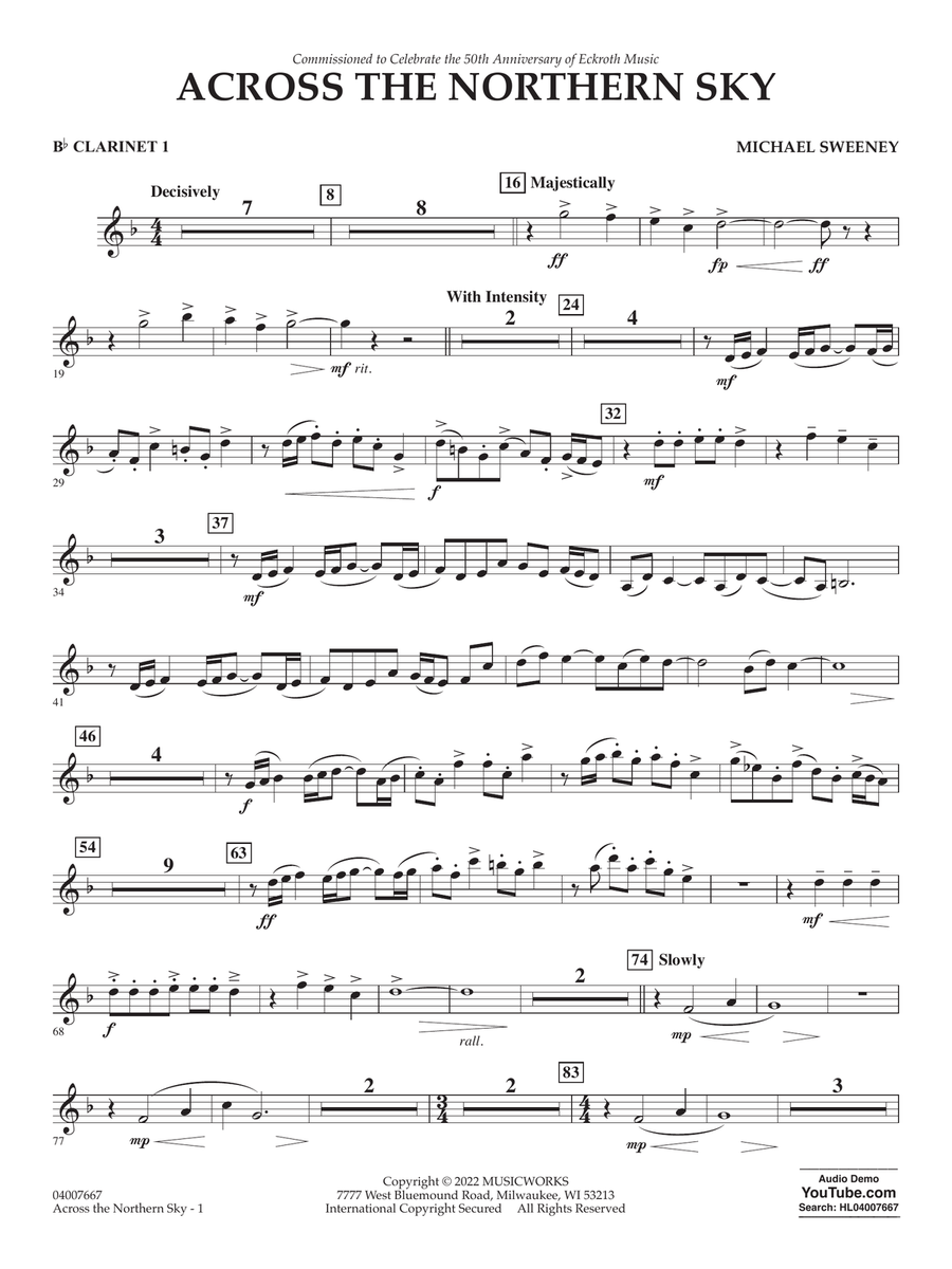 Across The Northern Sky - Bb Clarinet 1 Concert Band scores gallery preview page 1