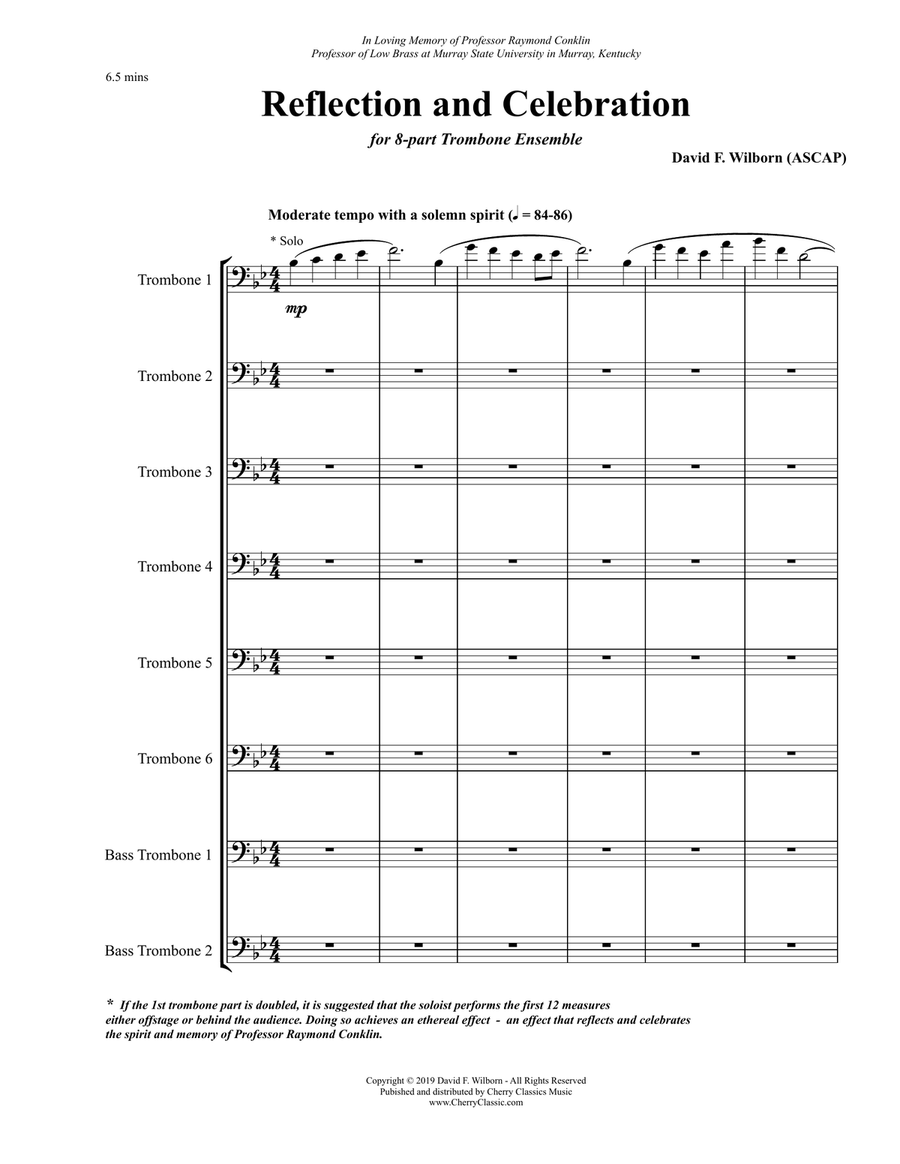 Wilborn - Reflection and Celebration for 8-part Trombone Ensemble Large Ensemble scores gallery preview page 3