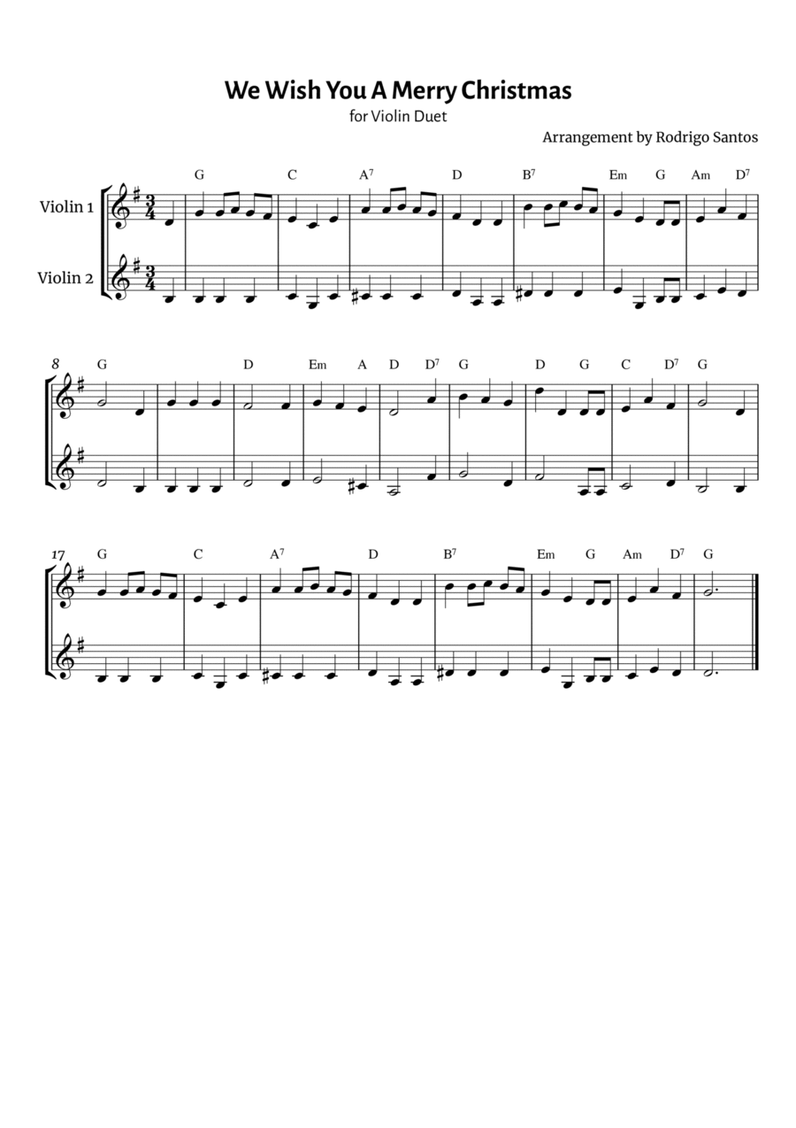 We Wish You A Merry Christmas - Violin Duet String Duet scores gallery preview page 1