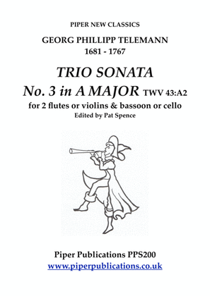 Book cover for TELEMANN TRIO SONATA IN A MAJOR TWV 43:A2 for 2 flutes or violins & bassoon or cello