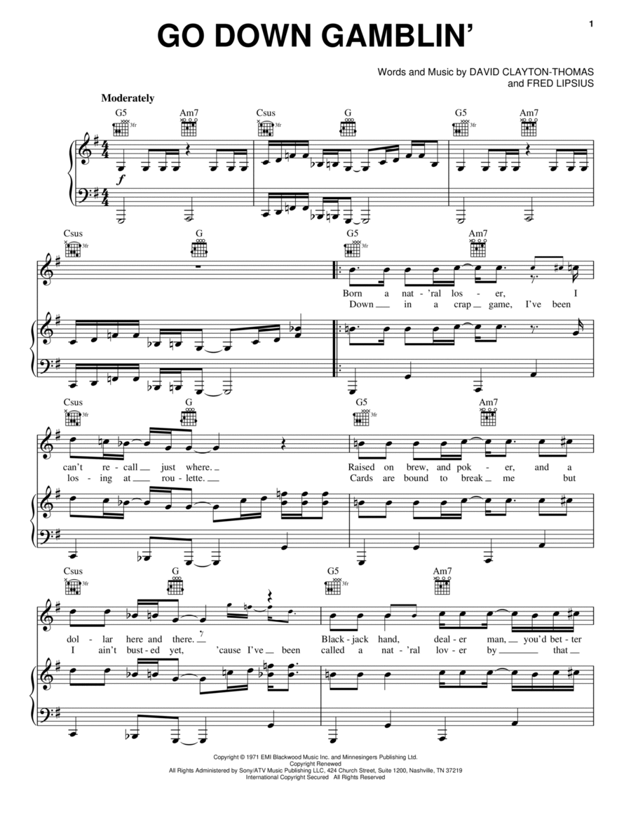 Go Down Gamblin' Piano, Vocal, Guitar scores gallery preview page 1