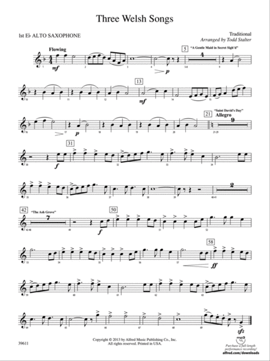Three Welsh Songs: E-flat Alto Saxophone Concert Band scores gallery preview page 1