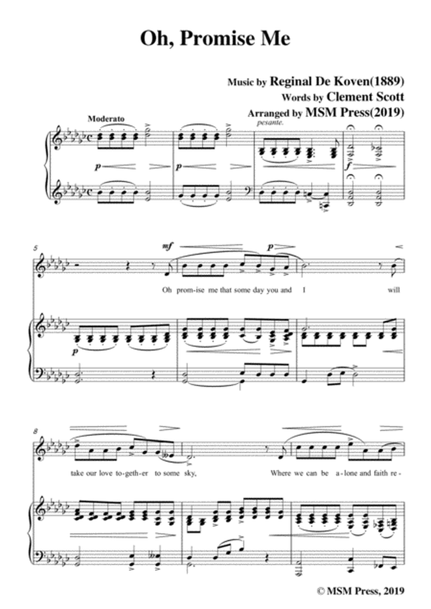 Reginal De Koven-Oh,Promise Me,in G flat Major,for Voice&Piano image number null