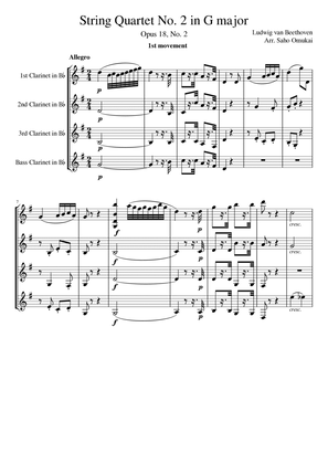 Ludwig van Beethoven:Quartet No.2 Op.18 in G-Dur for 4 Clarinets (3Clarinets and Bass Clarinet).