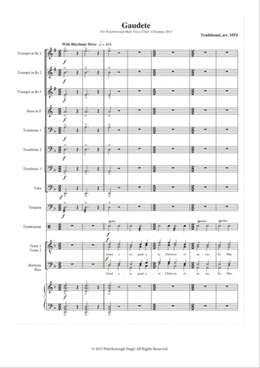 Gaudete TTBB Brass Accompaniment Score and Parts TTBB scores gallery preview page 3