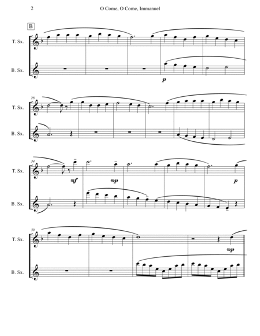 O Come, O Come, Immanuel (Emmanuel) - Sax Duet Woodwind Duet scores gallery preview page 2
