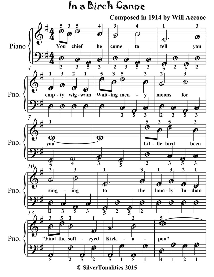 In a Birch Canoe Easiest Piano Sheet Music for Beginner Pianists Easy Piano scores gallery preview page 2